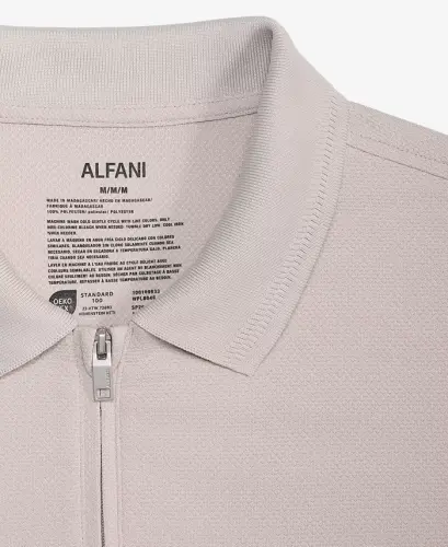 Men's Ottoman Short Sleeve Textured Quarter-Zip Polo Shirt, Exclusively at Modazone - Stone Wall - ALFANI (1)