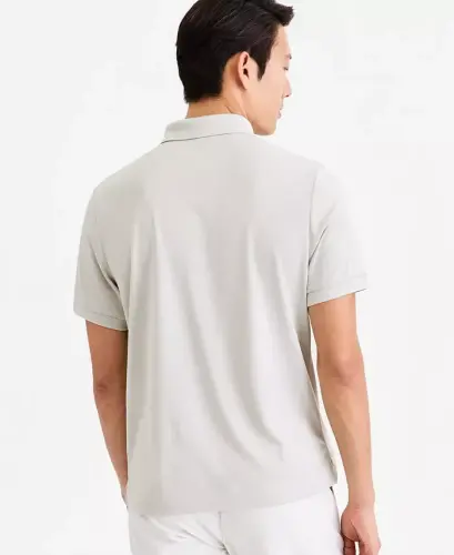 Men's Ottoman Short Sleeve Textured Quarter-Zip Polo Shirt, Exclusively at Modazone - Stone Wall - 3