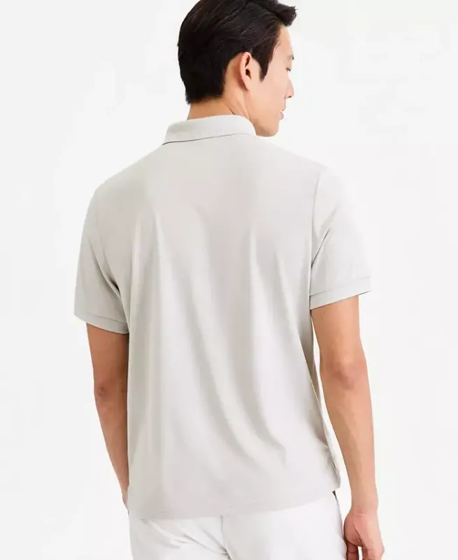 Men's Ottoman Short Sleeve Textured Quarter-Zip Polo Shirt, Exclusively at Modazone - Stone Wall - 3