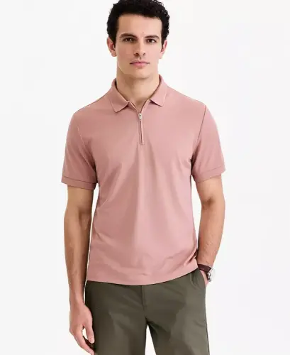 Men's Ottoman Short Sleeve Textured Quarter-Zip Polo Shirt, Exclusively at Modazone - Waimea 