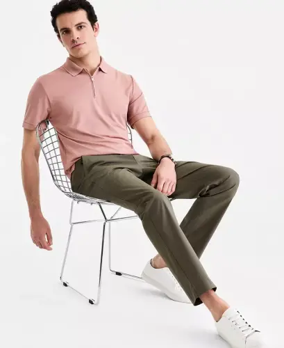 Men's Ottoman Short Sleeve Textured Quarter-Zip Polo Shirt, Exclusively at Modazone - Waimea - ALFANI (1)