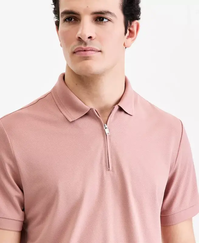 Men's Ottoman Short Sleeve Textured Quarter-Zip Polo Shirt, Exclusively at Modazone - Waimea - 4