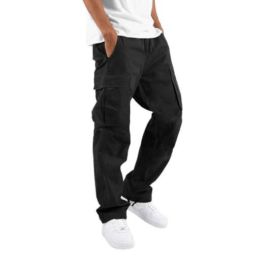 Mens Outdoor Hiking Cargo Pants Lightweight Casual Baggy Joggers Sweatpants Elastic Waist Loose Straight Trousers - 1