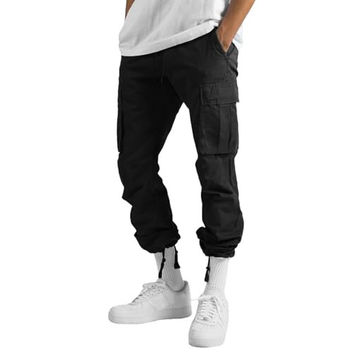 Mens Outdoor Hiking Cargo Pants Lightweight Casual Baggy Joggers Sweatpants Elastic Waist Loose Straight Trousers - 2