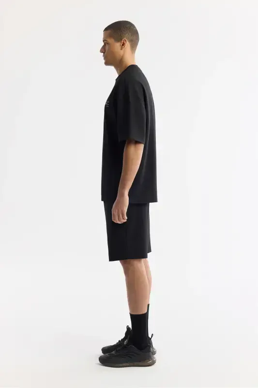 Men's Oversize Fit Black Crew Neck Cotton 2 Thread T-Shirt A51Y1095 - 3