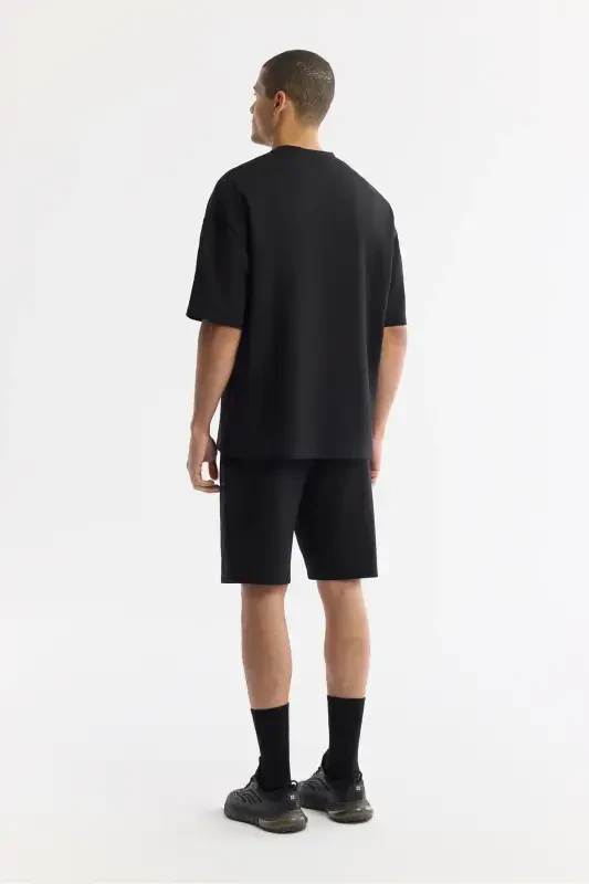 Men's Oversize Fit Black Crew Neck Cotton 2 Thread T-Shirt A51Y1095 - 4