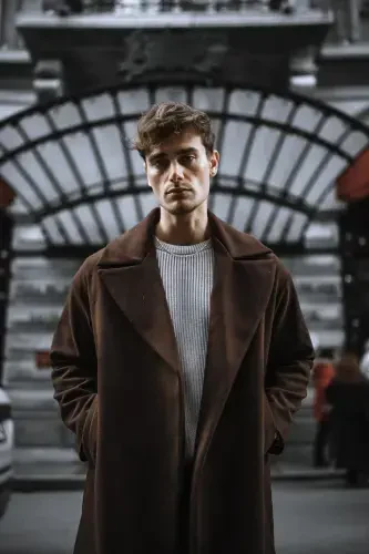 Men's Oversize Wool Blend Coat Coffee-Coffee - 1