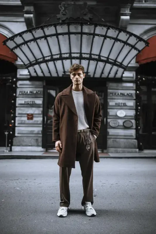 Men's Oversize Wool Blend Coat Coffee-Coffee - 2