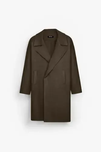 Men's Oversize Wool Blend Coat Coffee-Coffee - 5