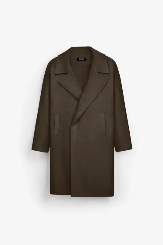 Men's Oversize Wool Blend Coat Coffee-Coffee - 5