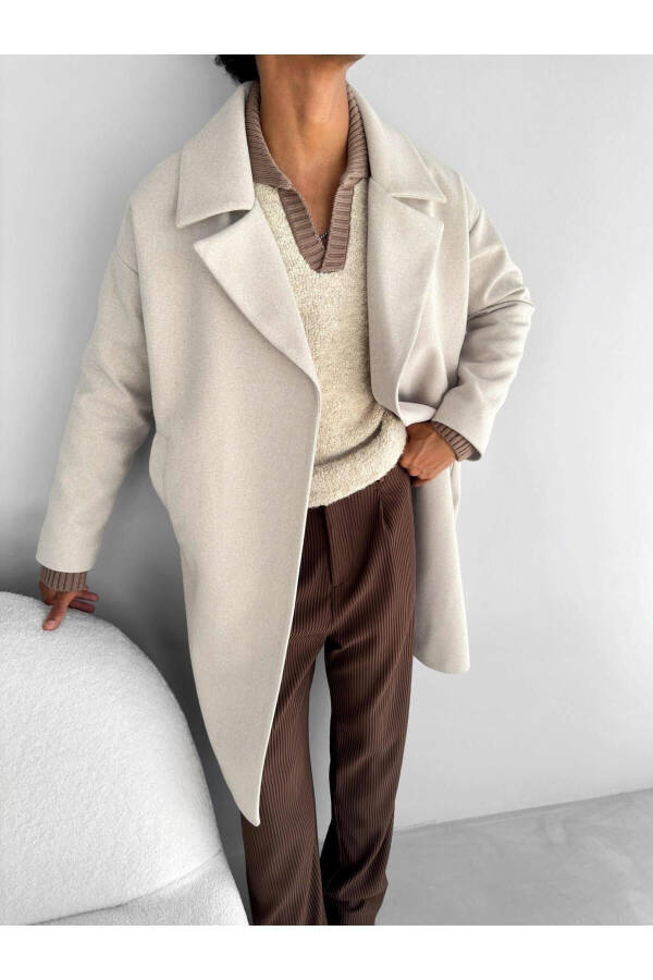 Men's oversized beige wool coat - 8