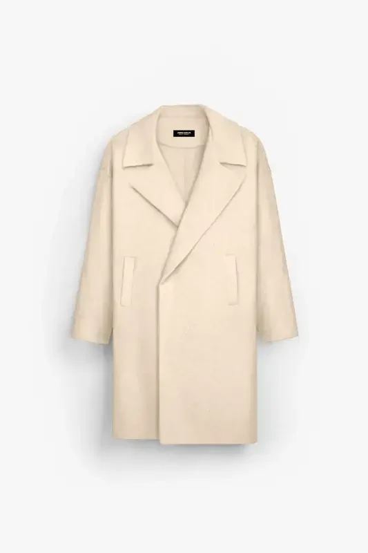 Men's oversized beige wool coat - 2