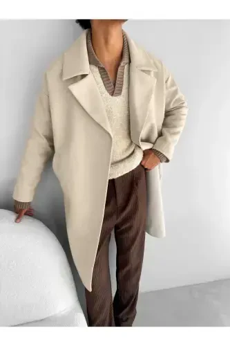 Men's oversized beige wool coat - 3