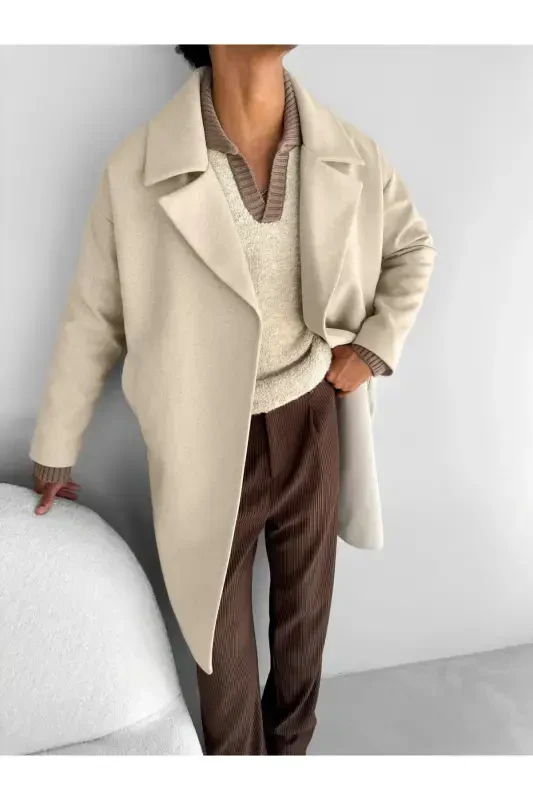 Men's oversized beige wool coat - 3