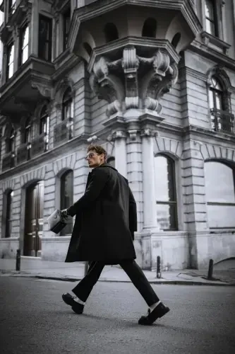 Men's Oversized Cashmere Coat Black - 5