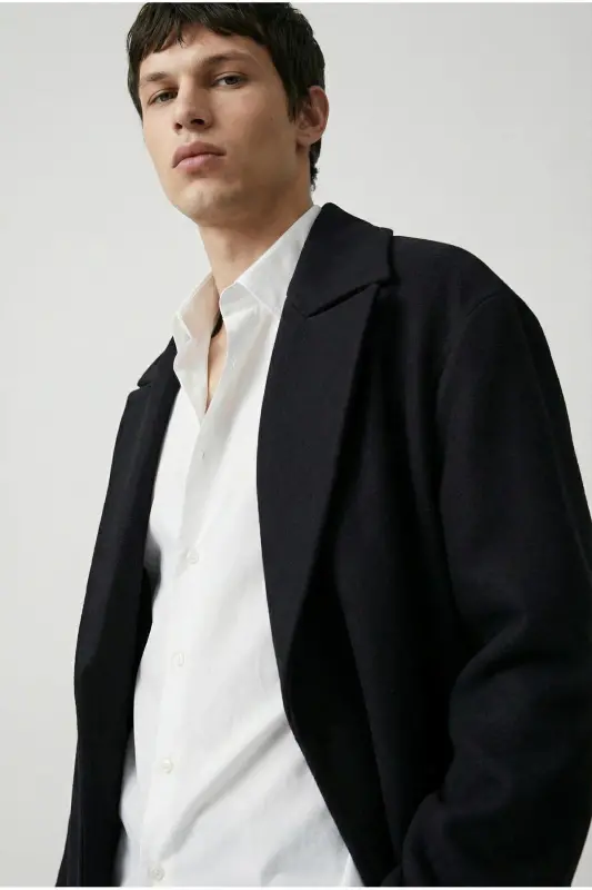 Men's Oversized Cashmere Coat Black - 2