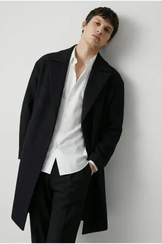 Men's Oversized Cashmere Coat Black - 3