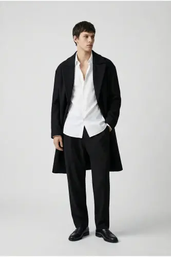 Men's Oversized Cashmere Coat Black - 4