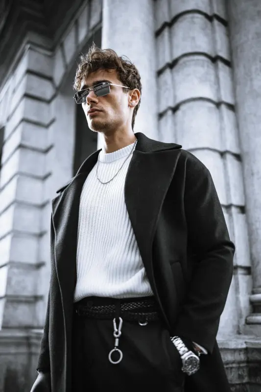 Men's Oversized Cashmere Coat Black - 5