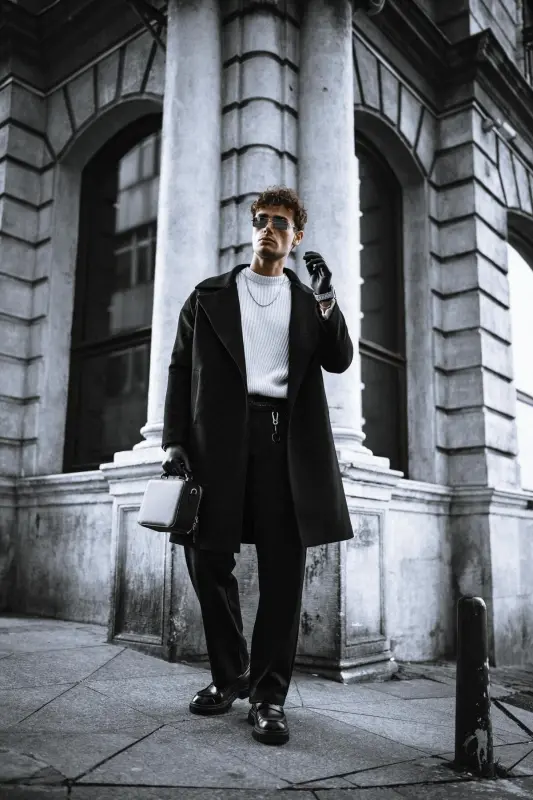 Men's Oversized Cashmere Coat Black - 6