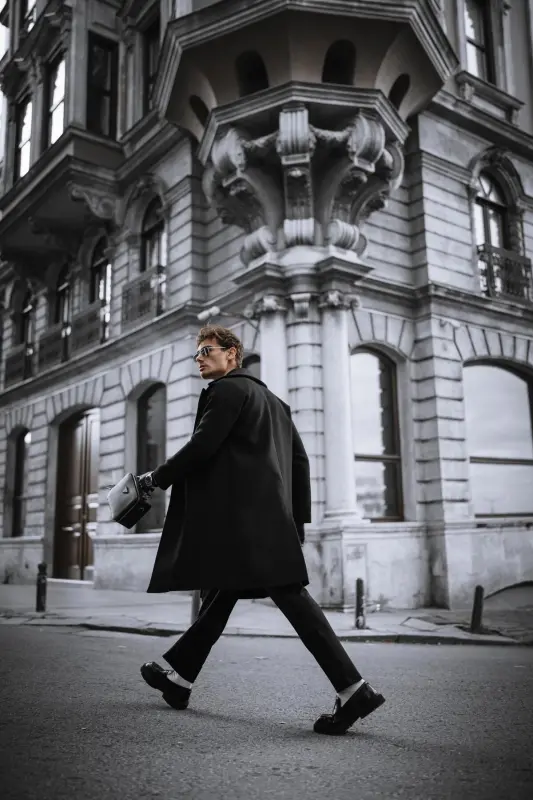 Men's Oversized Cashmere Coat Black - 7