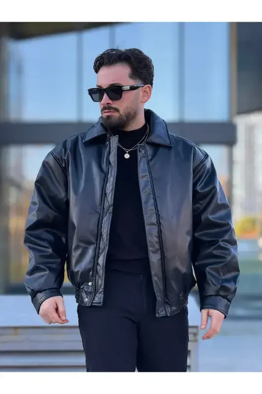 Men's Oversized Collar Leather Jacket - RHONES