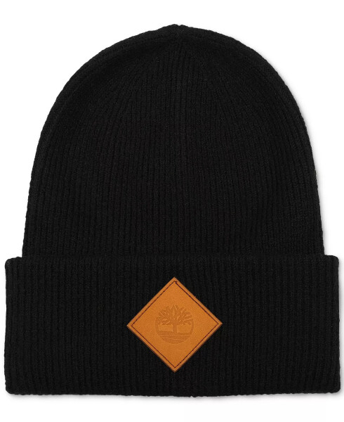 Men's Oversized Cuffed Logo Patch Beanie Black - 1