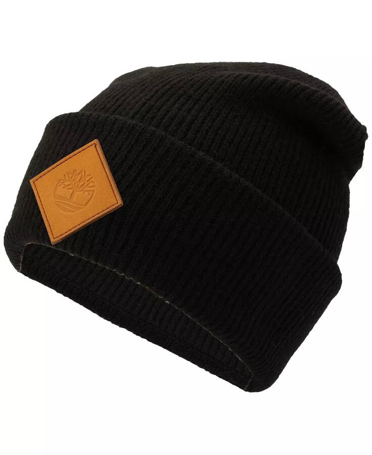 Men's Oversized Cuffed Logo Patch Beanie Black - 2