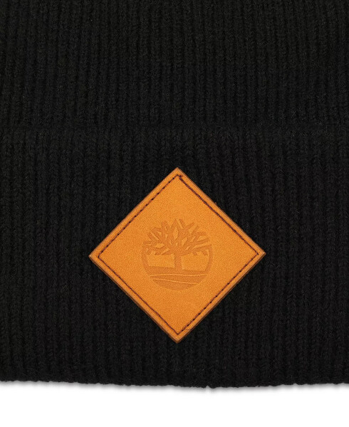 Men's Oversized Cuffed Logo Patch Beanie Black - 4