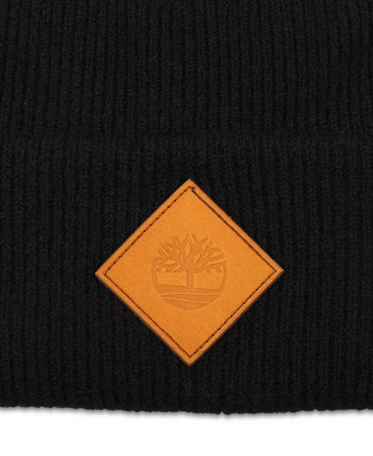 Men's Oversized Cuffed Logo Patch Beanie Black - 4