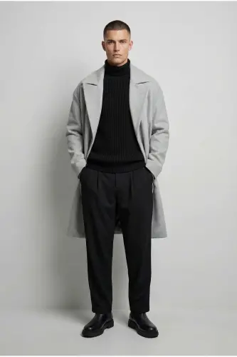 Men's Oversized Grey Cashmere Coat - 5