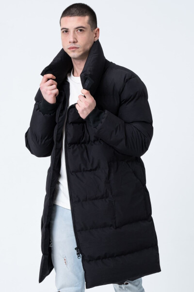 Men's Oversized Long Waterproof Windproof Puffy Jacket Black - 7