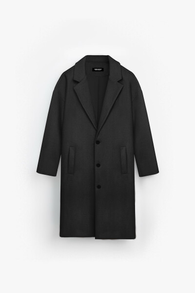 Men's Oversized Long Wool Coat Black - 1