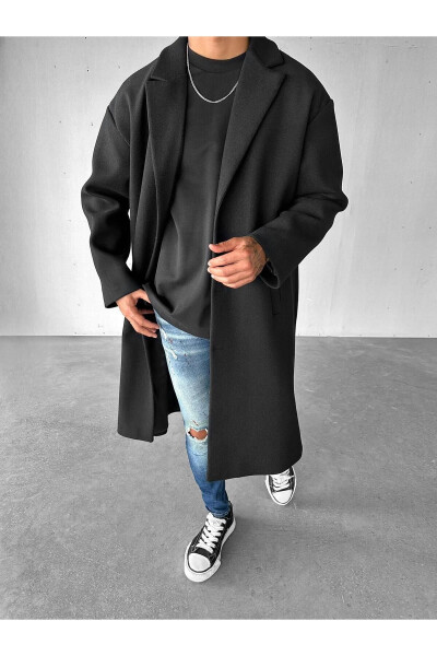 Men's Oversized Long Wool Coat Black - 4