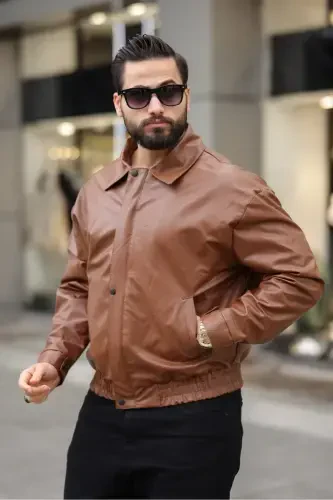 MEN'S OVERSIZE/SLOUCHY PREMIUM BOMBER LEATHER JACKET-tan leather - BASEL.CO (1)
