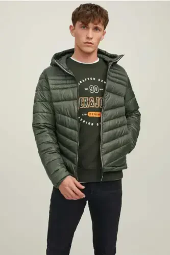 Men's Padded Puffer Hooded Jacket - 12211785-ROSİN/CONTRAST - 2