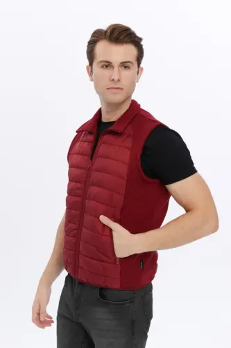 Men's Padded Vest Water and Windproof Ray Pattern Burgundy-Burgundy - 2