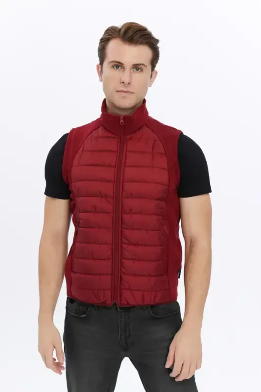Men's Padded Vest Water and Windproof Ray Pattern Burgundy-Burgundy - 1