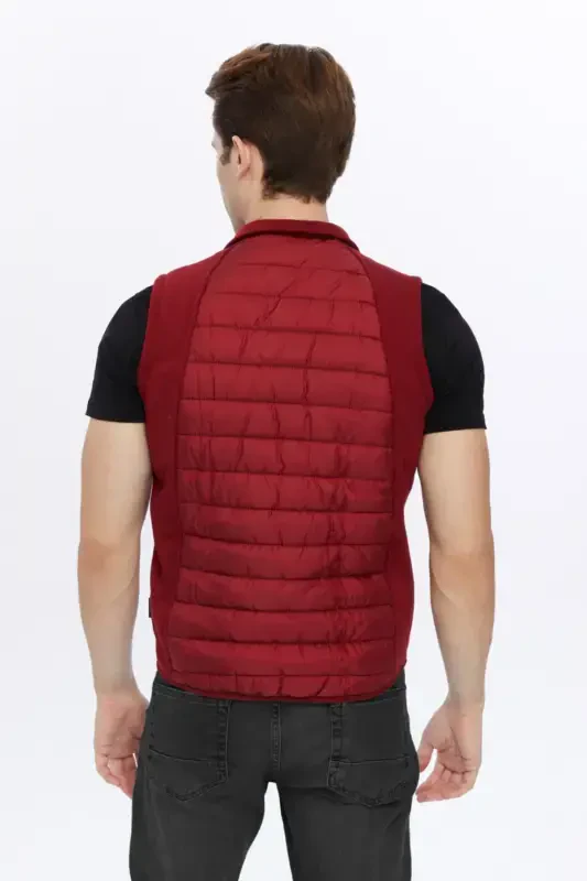 Men's Padded Vest Water and Windproof Ray Pattern Burgundy-Burgundy - 3