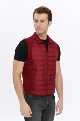 Men's Padded Vest Water and Windproof Ray Pattern Burgundy-Burgundy - 4