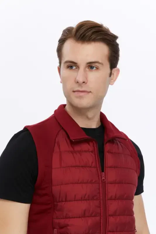 Men's Padded Vest Water and Windproof Ray Pattern Burgundy-Burgundy - 5