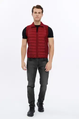 Men's Padded Vest Water and Windproof Ray Pattern Burgundy-Burgundy - 6