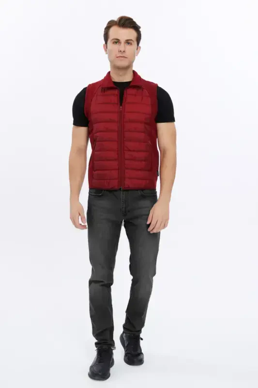 Men's Padded Vest Water and Windproof Ray Pattern Burgundy-Burgundy - 6