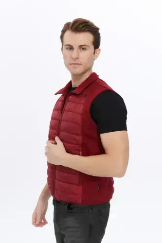Men's Padded Vest Water and Windproof Ray Pattern Burgundy-Burgundy - 7