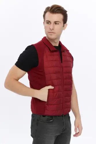 Men's Padded Vest Water and Windproof Ray Pattern Burgundy-Burgundy - 8