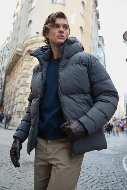 Men's Padded Water & Windproof Oversize Puffer Jacket Anthracite-Black - 5