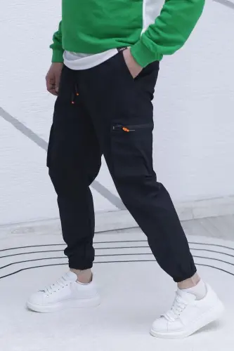 Men's Parachute Fabric Cargo Jogger Pants (SLIM FIT)-Black 