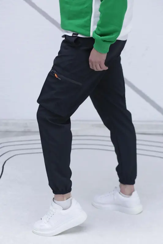 Men's Parachute Fabric Cargo Jogger Pants (SLIM FIT)-Black - 6