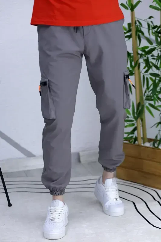 Men's Parachute Fabric Cargo Jogger Pants (SLIM FIT)-Dark Gray - 5