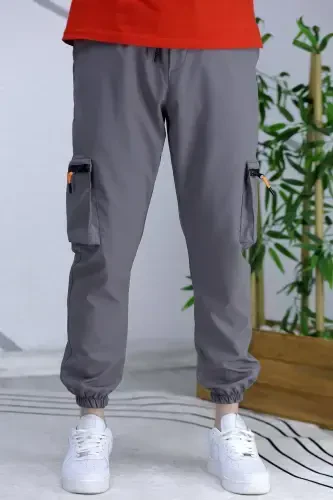 Men's Parachute Fabric Cargo Jogger Pants (SLIM FIT)-Dark Gray - 6